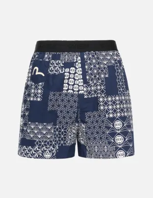 Allover Brocade and Kamon Collage Print Boxer Shorts