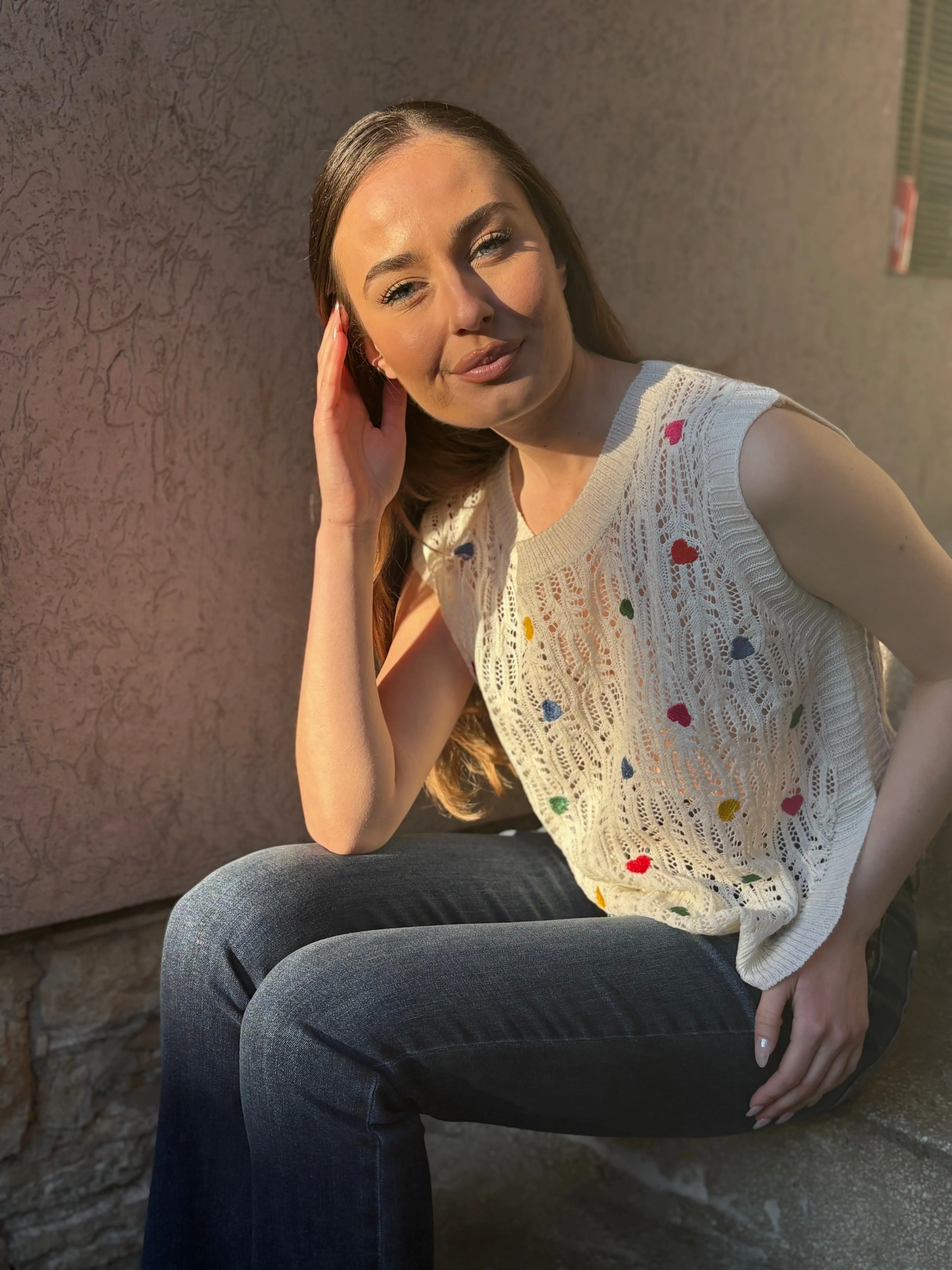 BABES COLOURFUL HEARTS IVORY CROCHET TAN