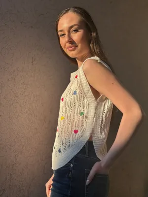 BABES COLOURFUL HEARTS IVORY CROCHET TAN