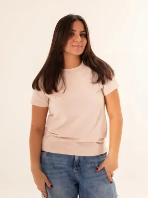 Beige basic T-shirt With Half Sleeves