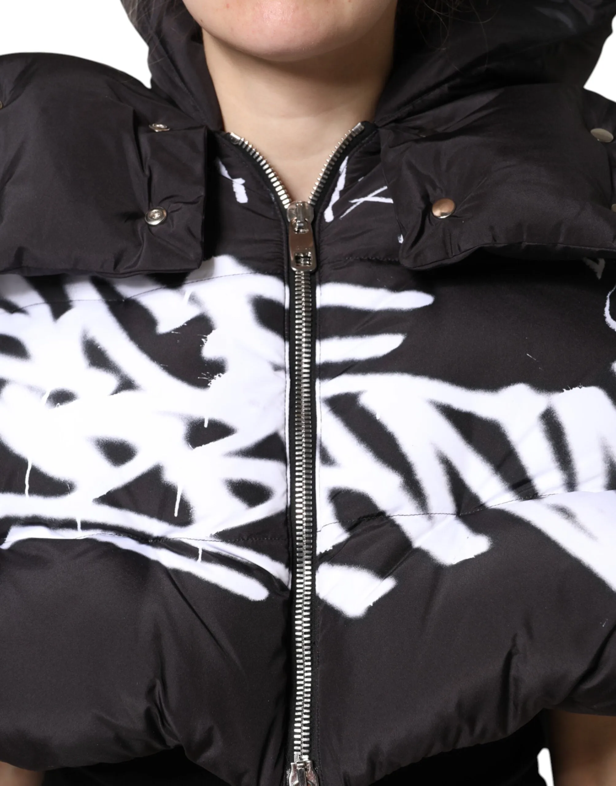 Black Padded Hooded Full Zip Cropped Jacket