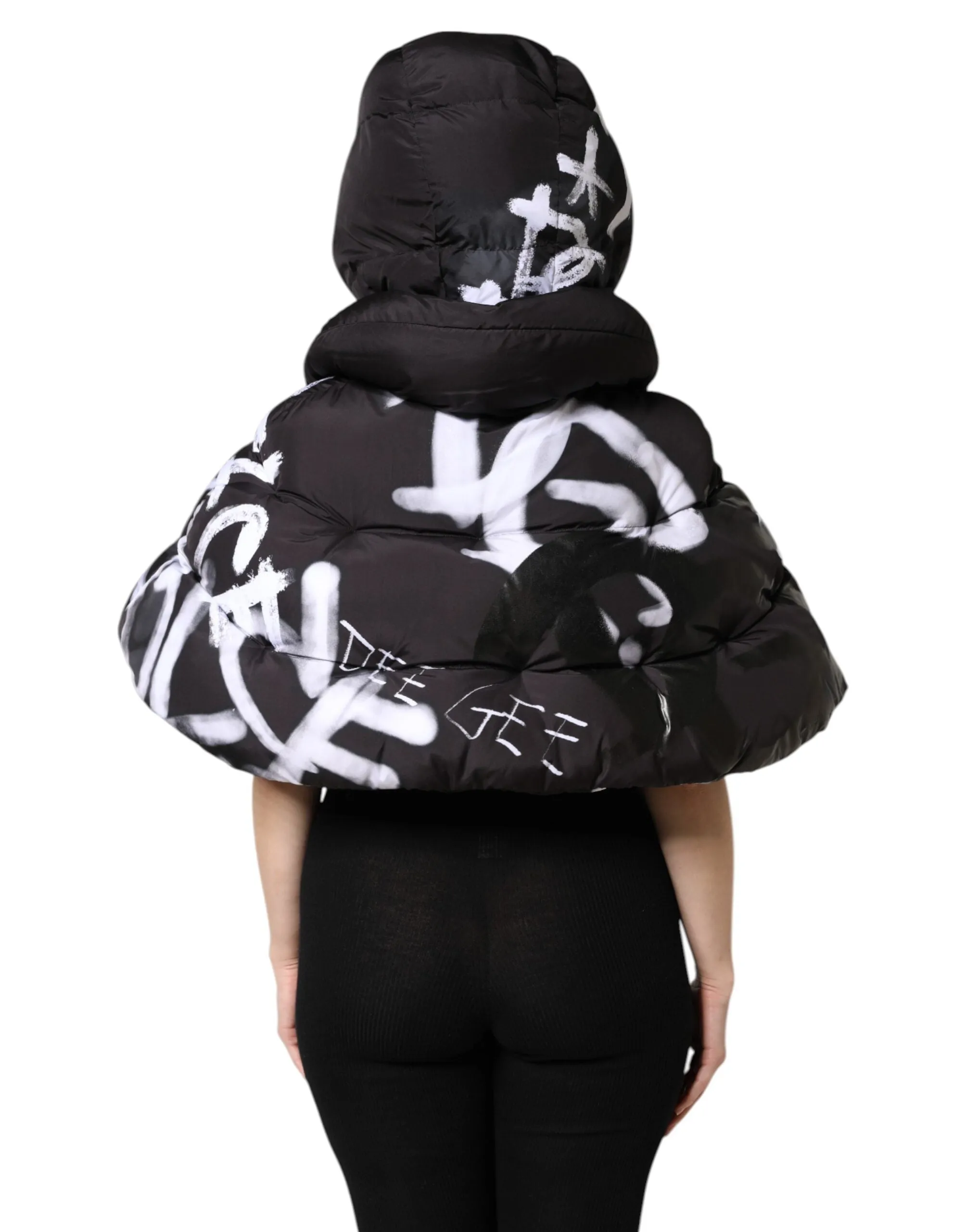 Black Padded Hooded Full Zip Cropped Jacket