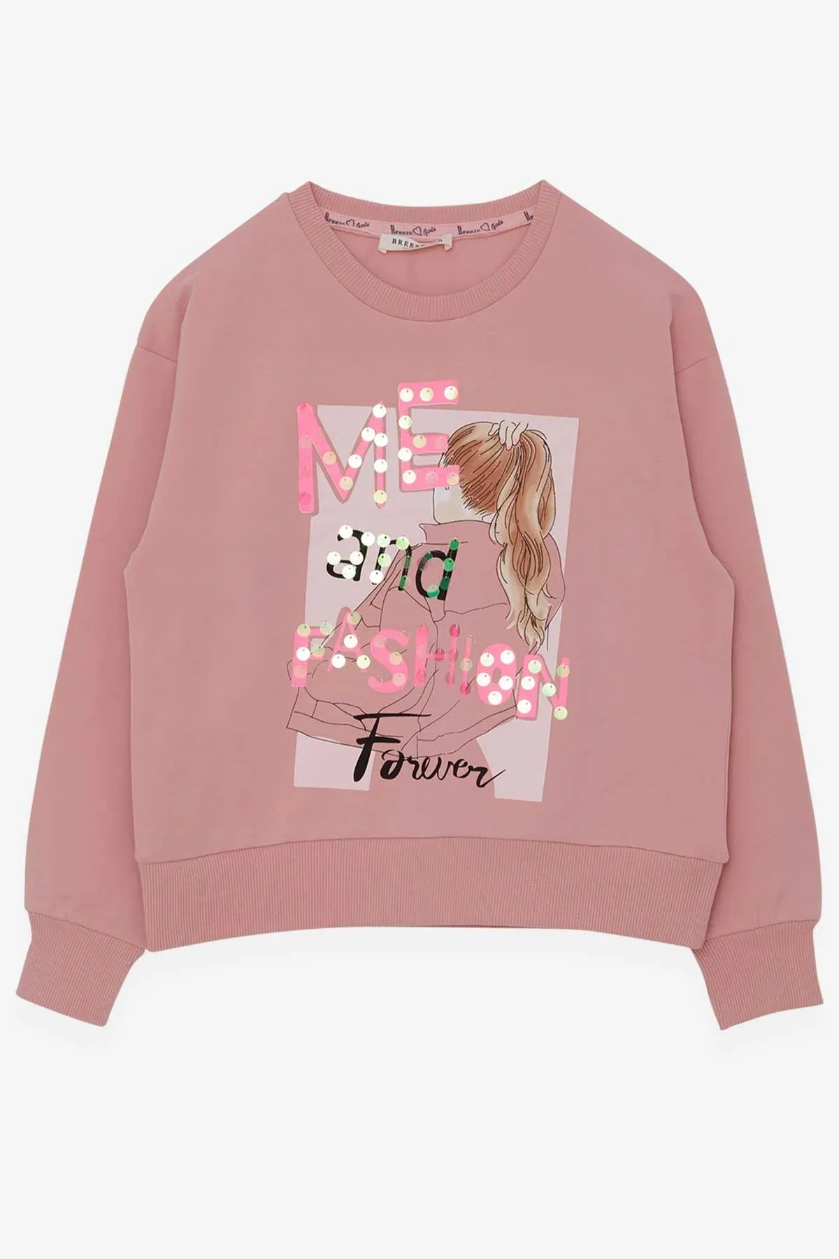 BRE Breeze Girl Child Sweatshirt Sequined Girl Printed 84 Years, Salmon - Stockton-on-Tees