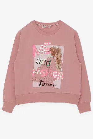 BRE Breeze Girl Child Sweatshirt Sequined Girl Printed 84 Years, Salmon - Stockton-on-Tees