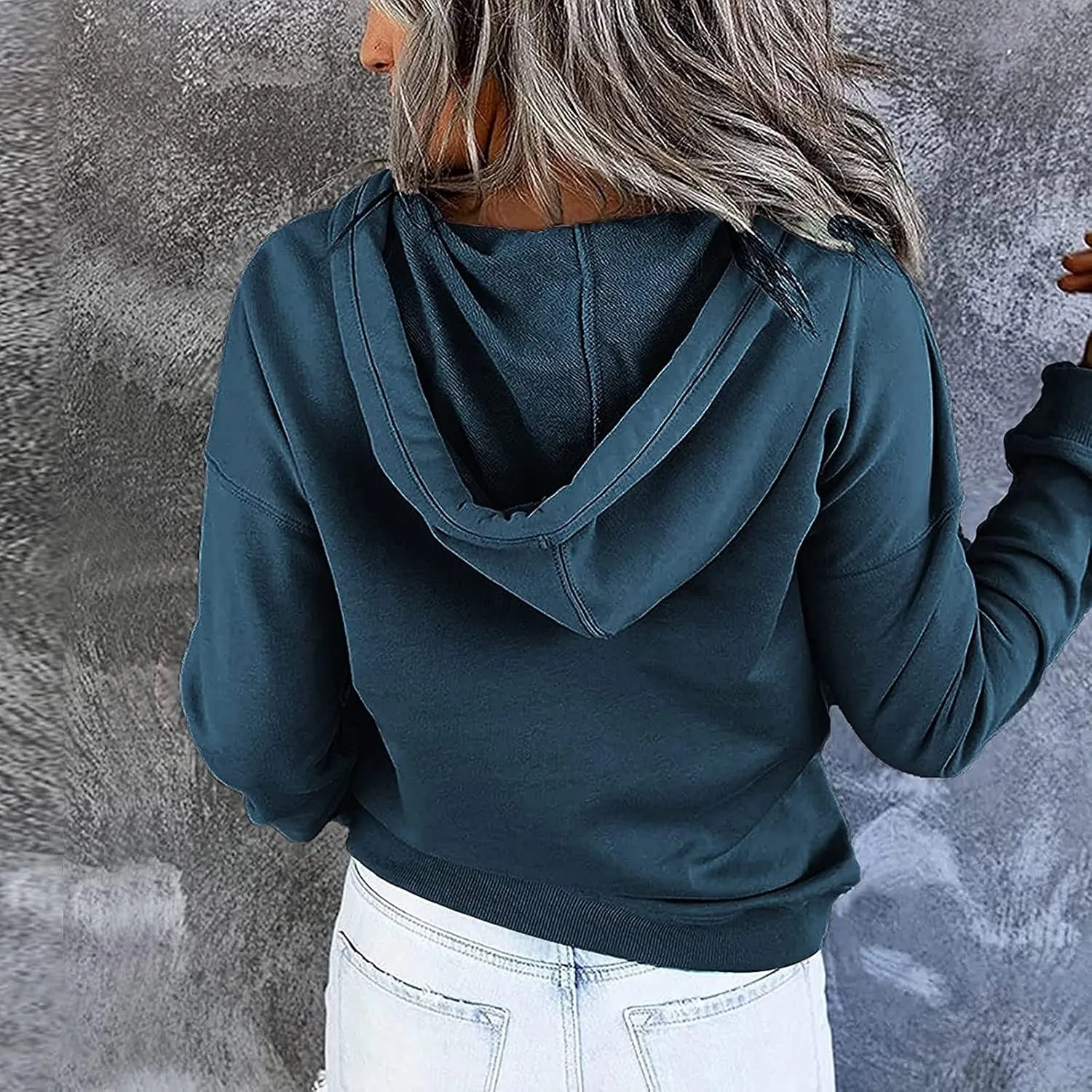 Ceboyel Women Cute Hoodies 2023 Button Collar Pullover Tops Drawstring Long Sleeve Sweatshirts Trendy Teen Girls Clothing