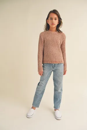 ^Chenille Hooded Pullover Youth - Taupe