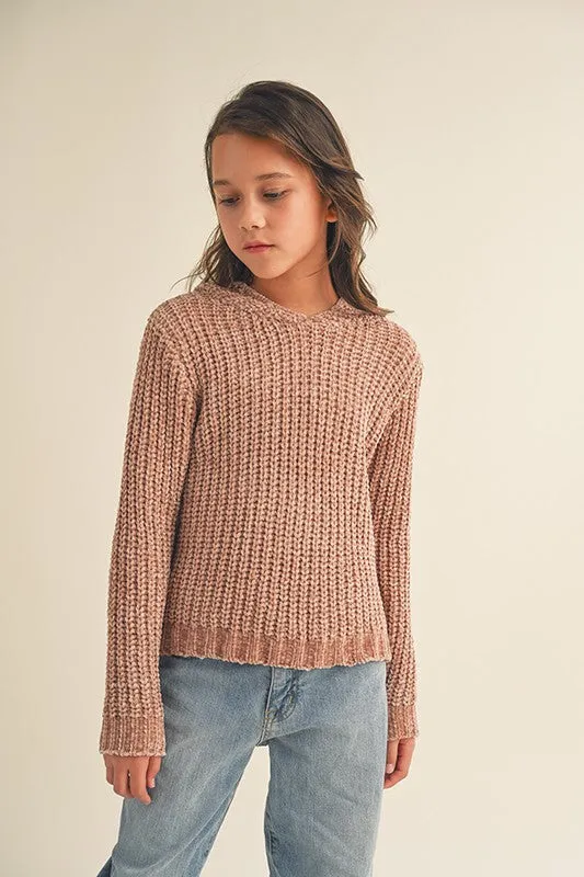 ^Chenille Hooded Pullover Youth - Taupe