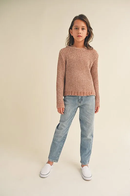 ^Chenille Hooded Pullover Youth - Taupe