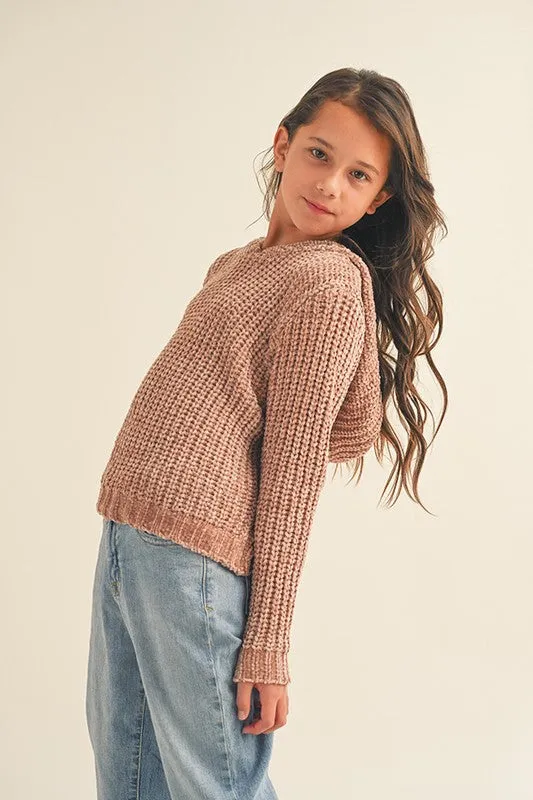 ^Chenille Hooded Pullover Youth - Taupe