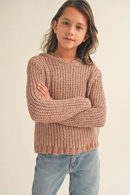 ^Chenille Hooded Pullover Youth - Taupe