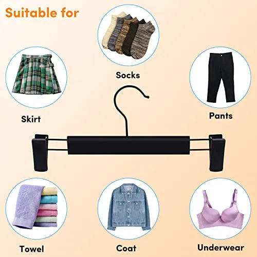 DEDU Pants Hangers with Clips Black 24 Pack, Skirt Hangers for Women Plastic Adjustable, Short Hangers for Closet Non Slip 360 ° Swivel Hooks