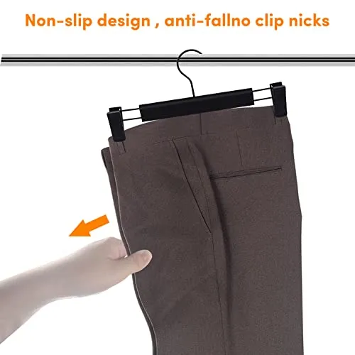DEDU Pants Hangers with Clips Black 24 Pack, Skirt Hangers for Women Plastic Adjustable, Short Hangers for Closet Non Slip 360 ° Swivel Hooks