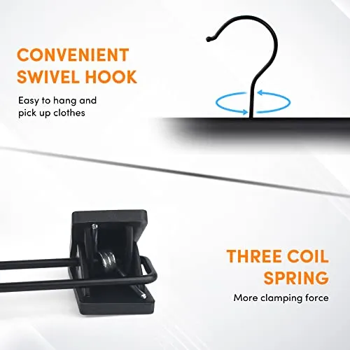 DEDU Pants Hangers with Clips Black 24 Pack, Skirt Hangers for Women Plastic Adjustable, Short Hangers for Closet Non Slip 360 ° Swivel Hooks