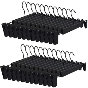 DEDU Pants Hangers with Clips Black 24 Pack, Skirt Hangers for Women Plastic Adjustable, Short Hangers for Closet Non Slip 360 ° Swivel Hooks