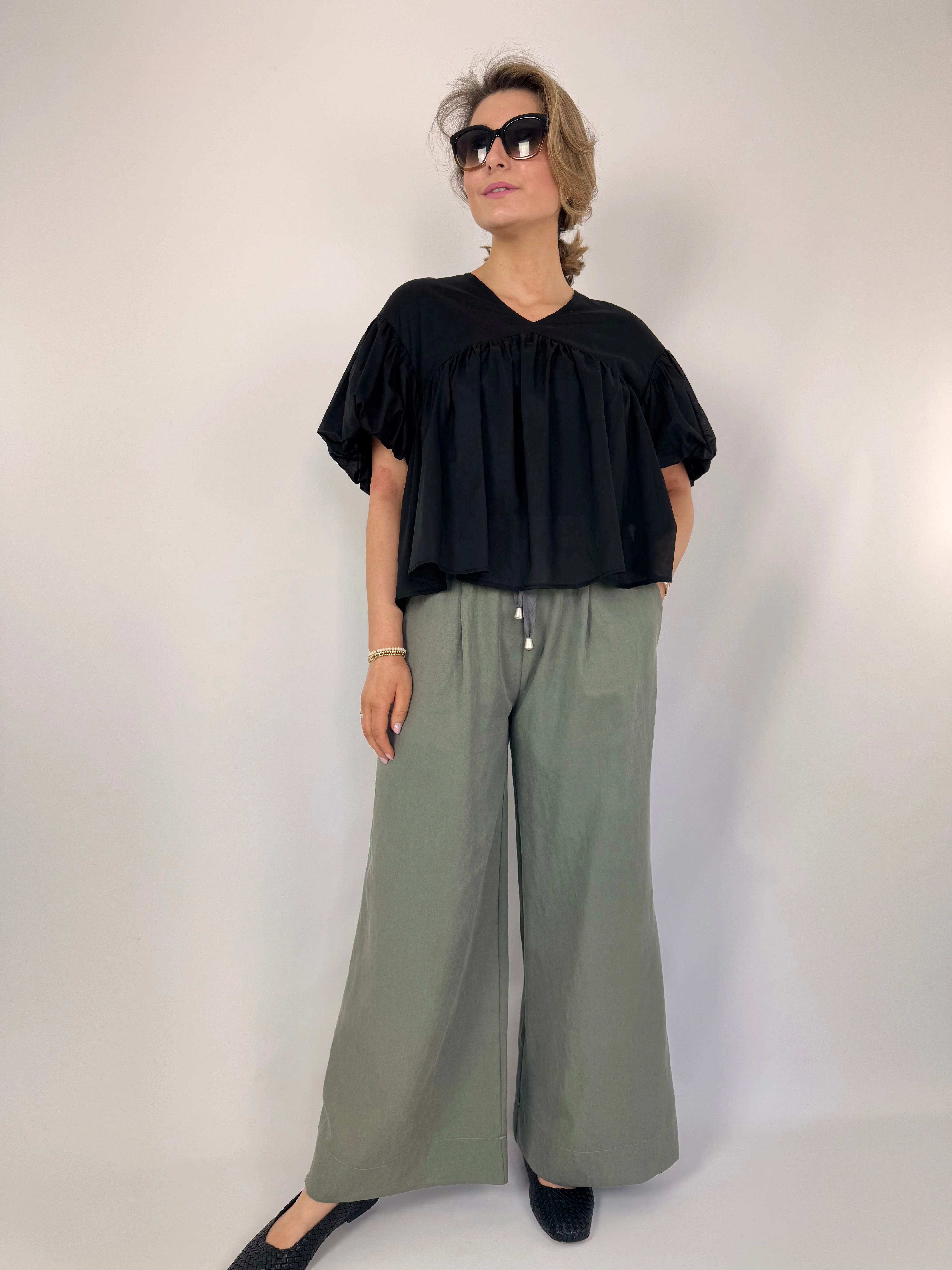 Emin & Paul Drawstring Trousers Khaki
