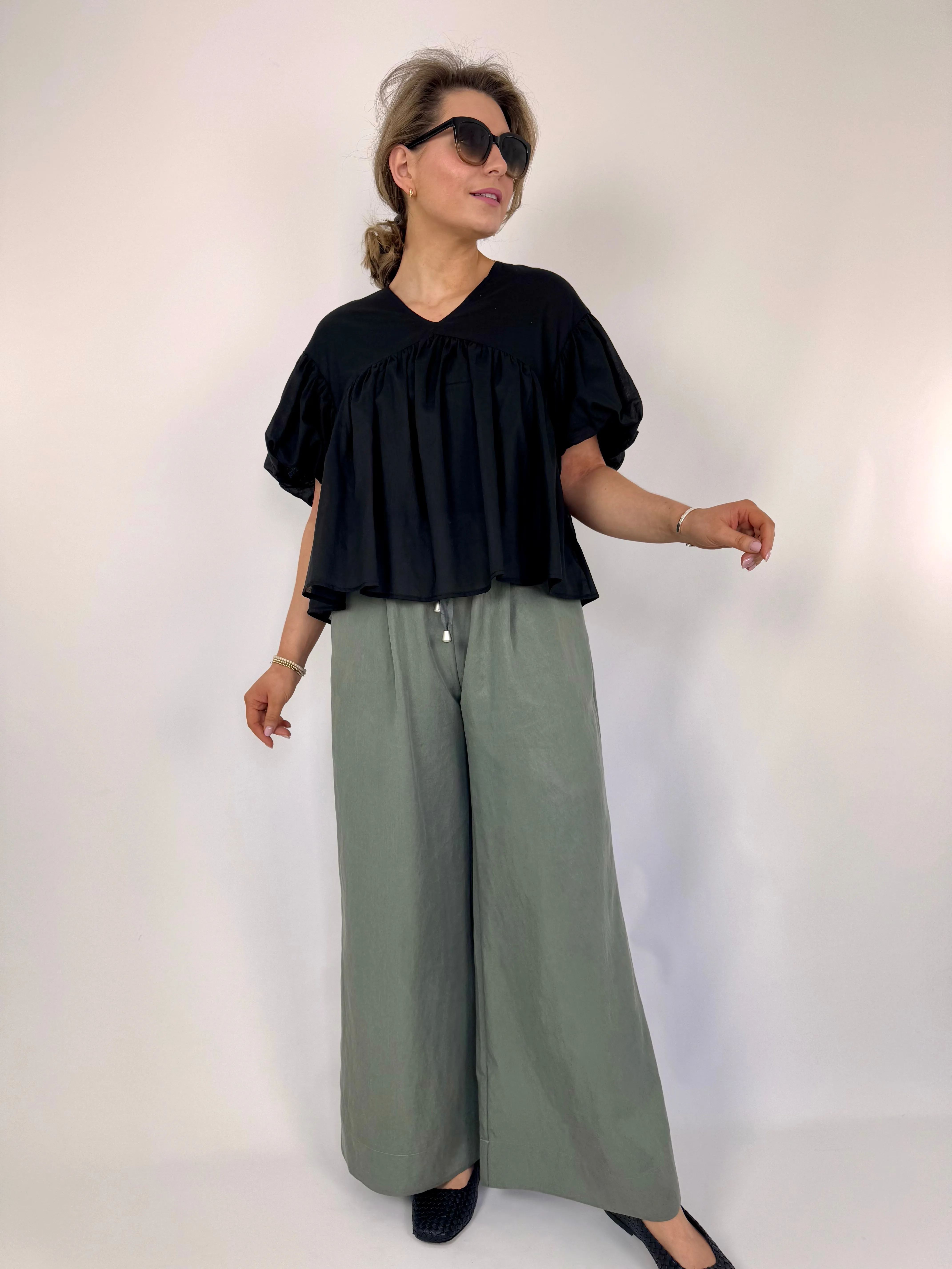 Emin & Paul Drawstring Trousers Khaki