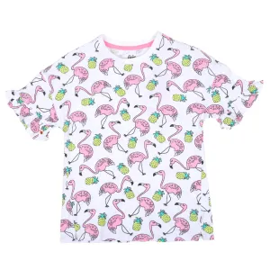 Girls T-Shirt Flamingo-Bright White