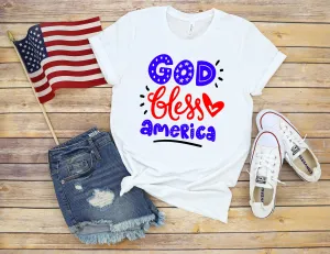 God Bless America - Fourth of July Adult T Shirt - Independence Day - Memorial - Red White and Blue
