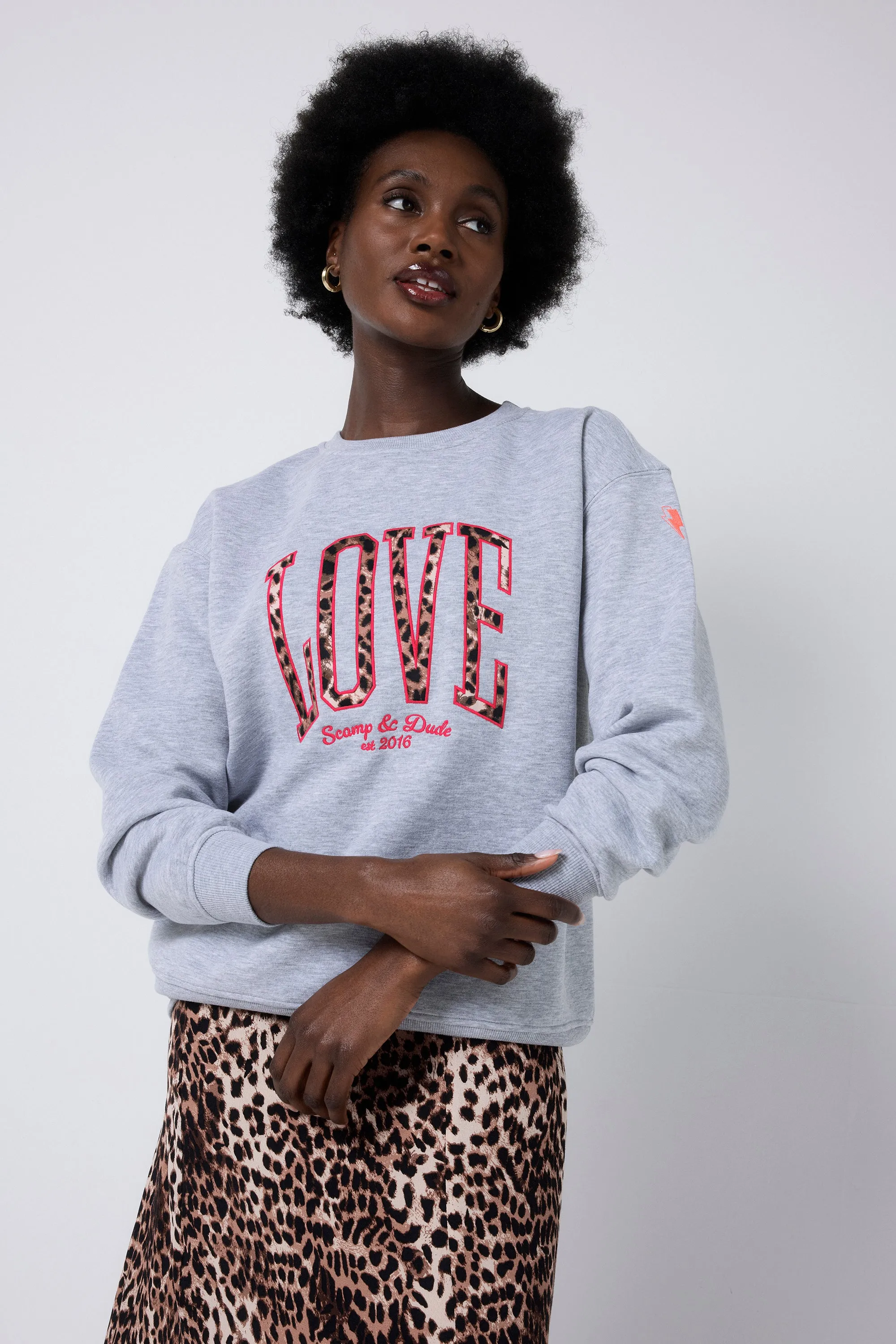 Grey Love Cheetah Oversized Sweatshirt