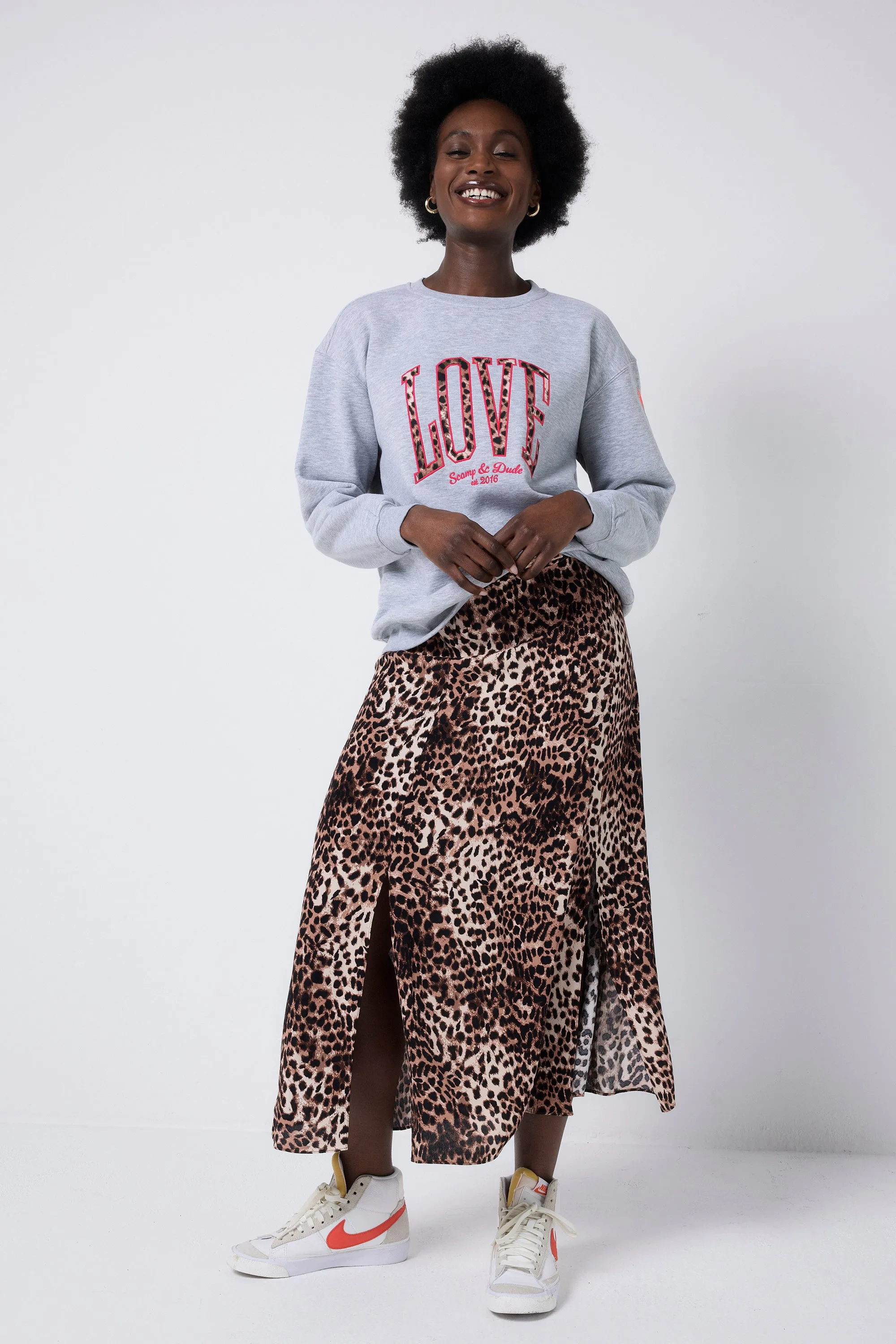 Grey Love Cheetah Oversized Sweatshirt