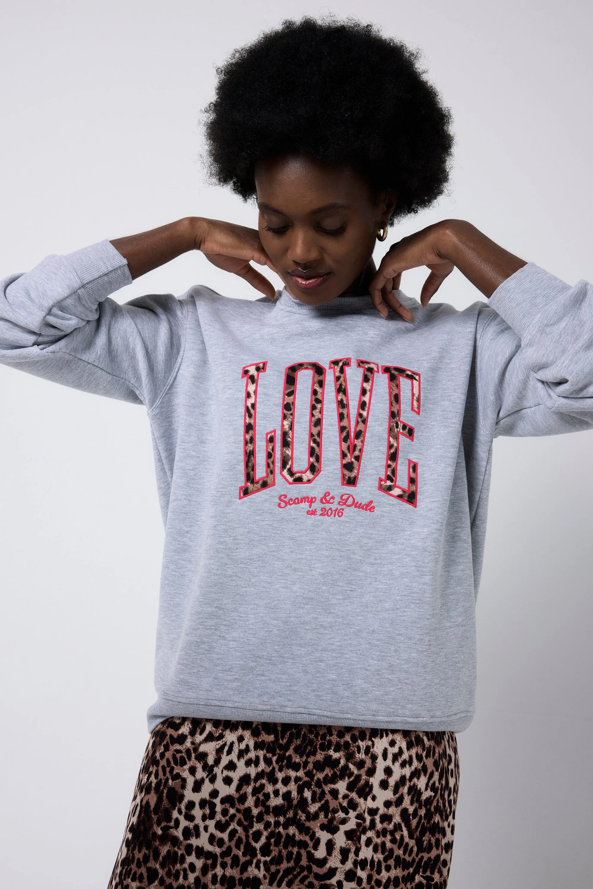 Grey Love Cheetah Oversized Sweatshirt