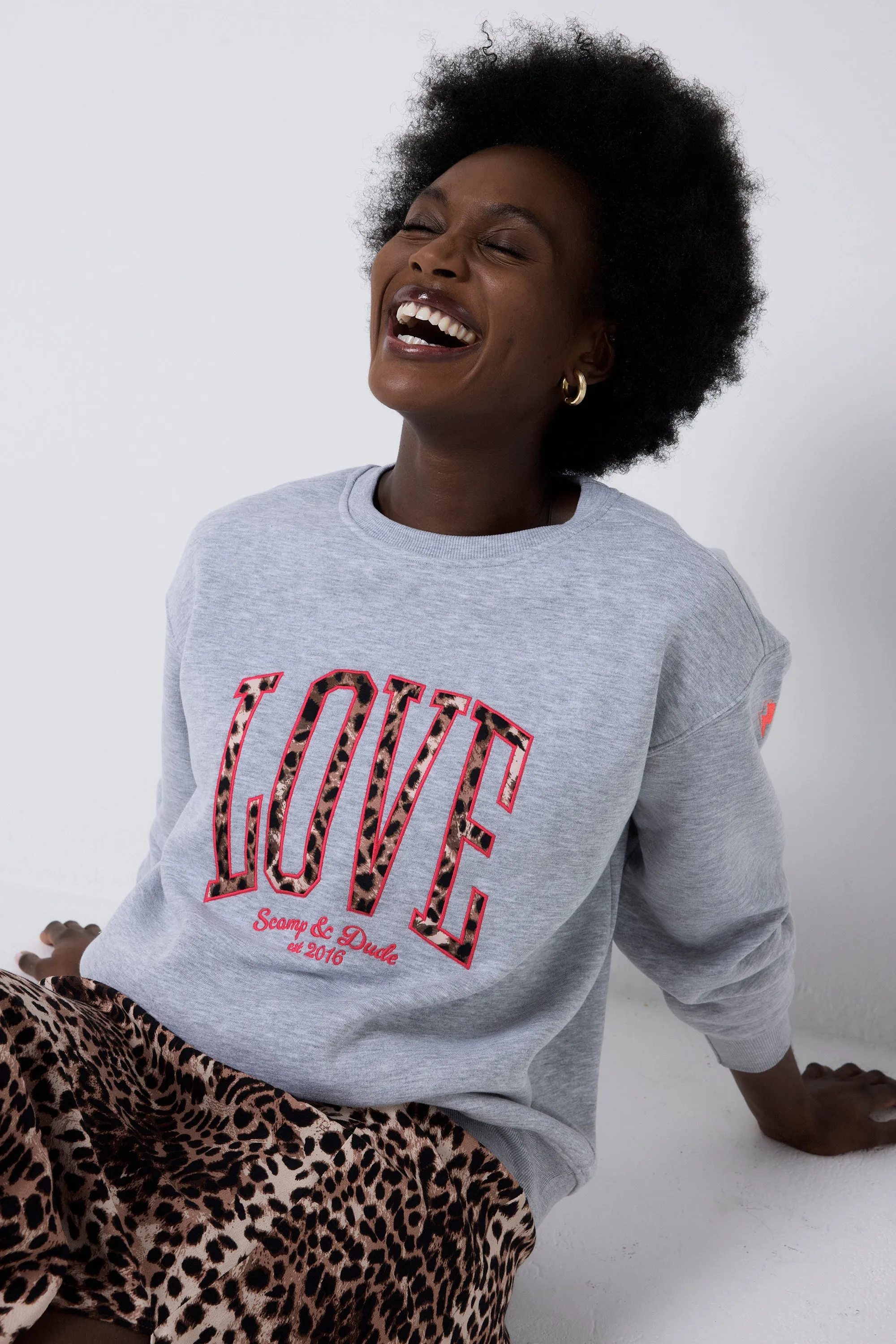 Grey Love Cheetah Oversized Sweatshirt