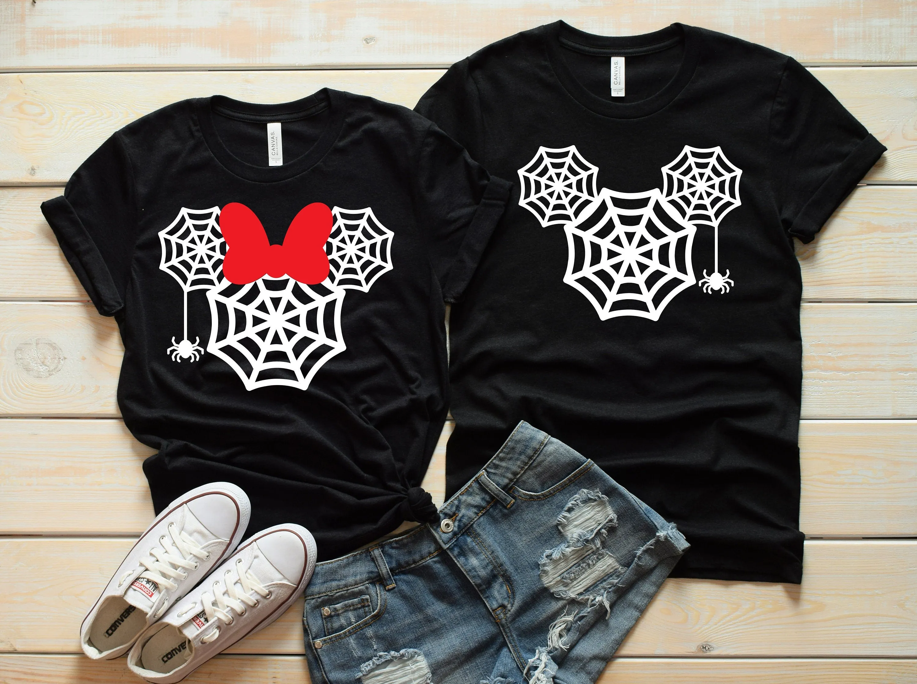 Halloween Minnie and Mickey Shirts - Disney Couples - Matching Shirts - Safari Shirts - Spider Web