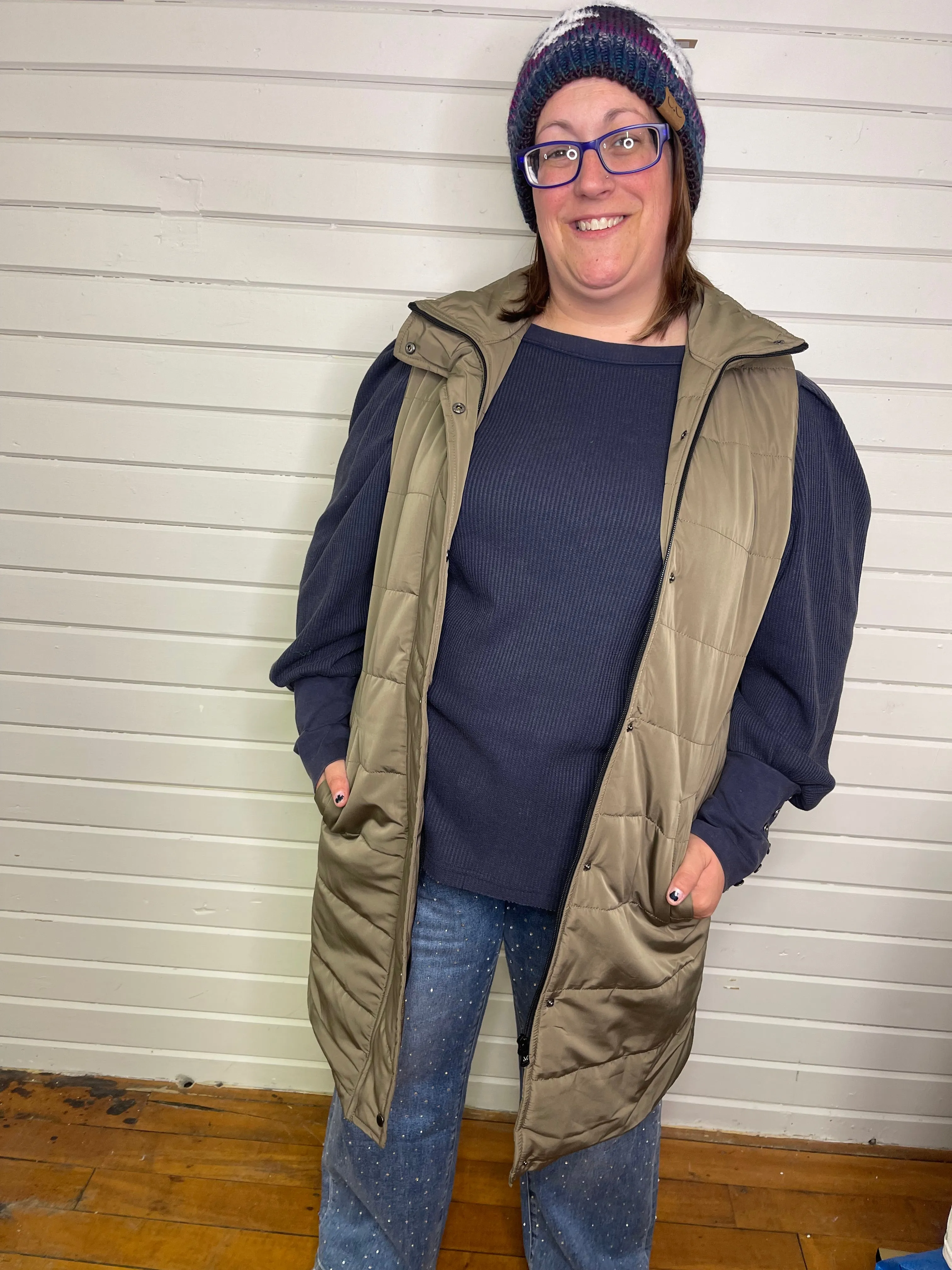 Harlow Long Vest - Olive