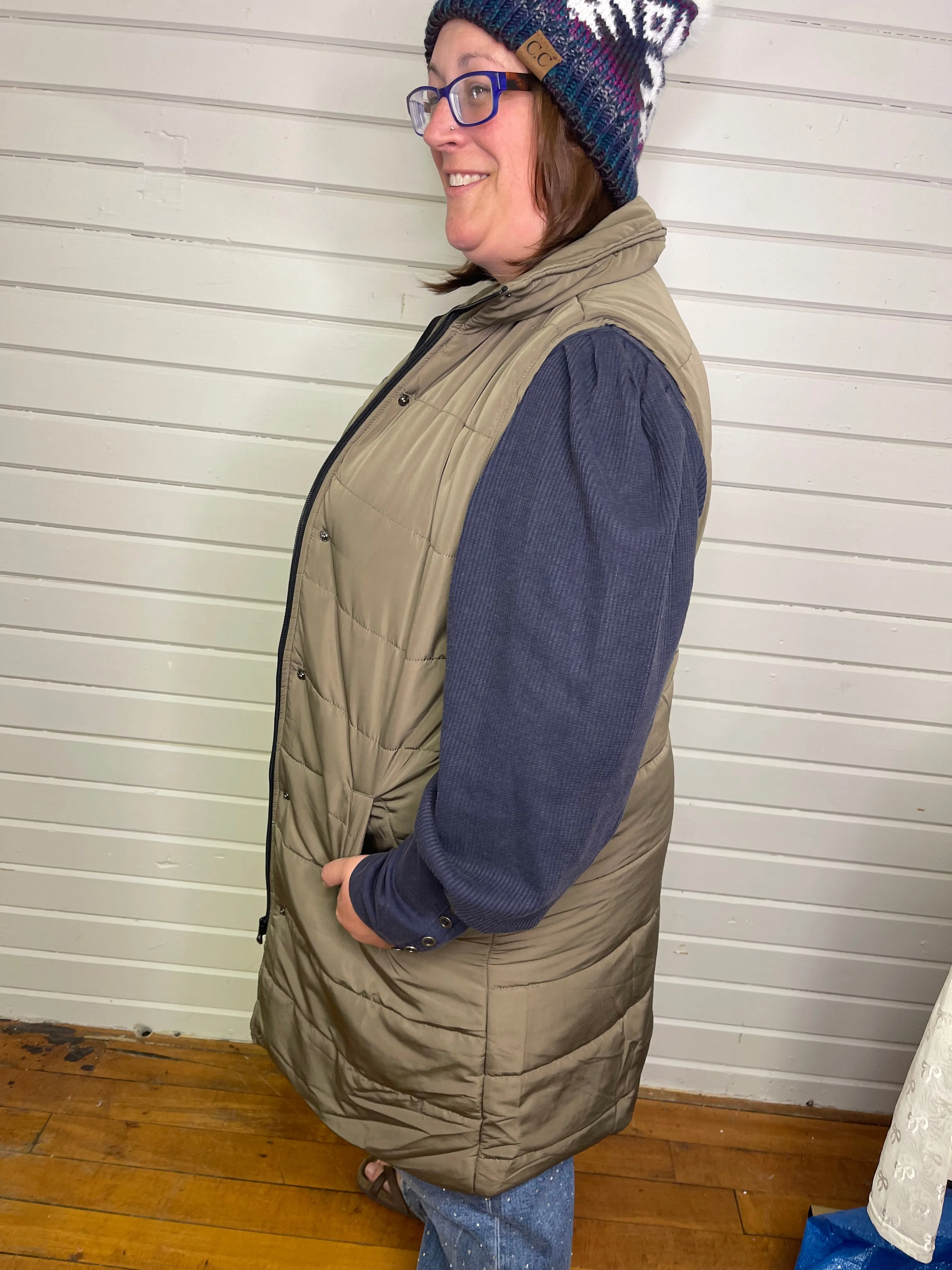 Harlow Long Vest - Olive