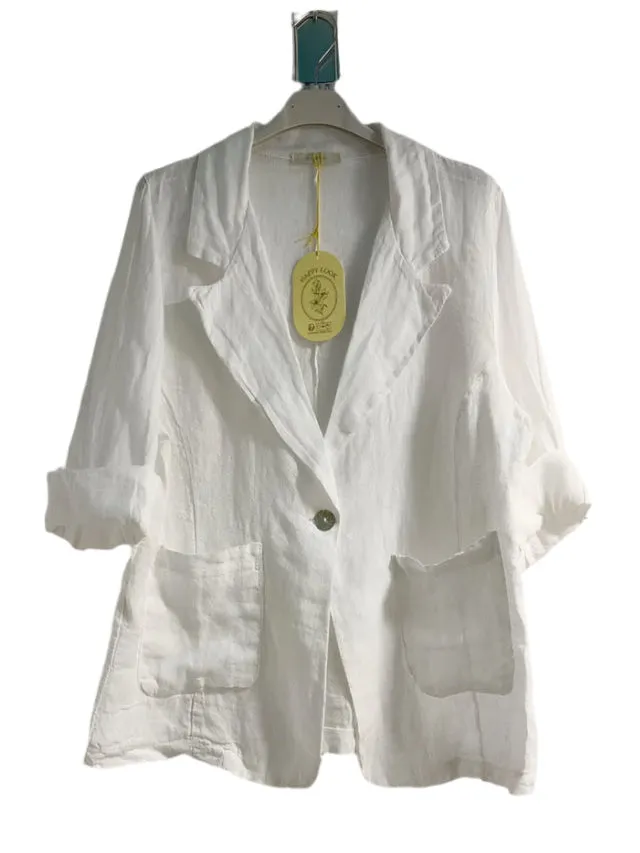 Italian Pure Linen One Size Jacket With Button Front