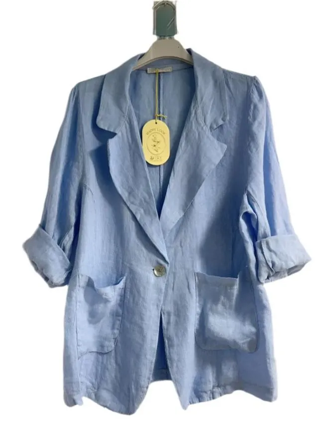 Italian Pure Linen One Size Jacket With Button Front