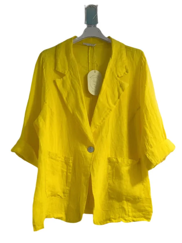 Italian Pure Linen One Size Jacket With Button Front