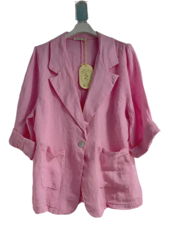 Italian Pure Linen One Size Jacket With Button Front