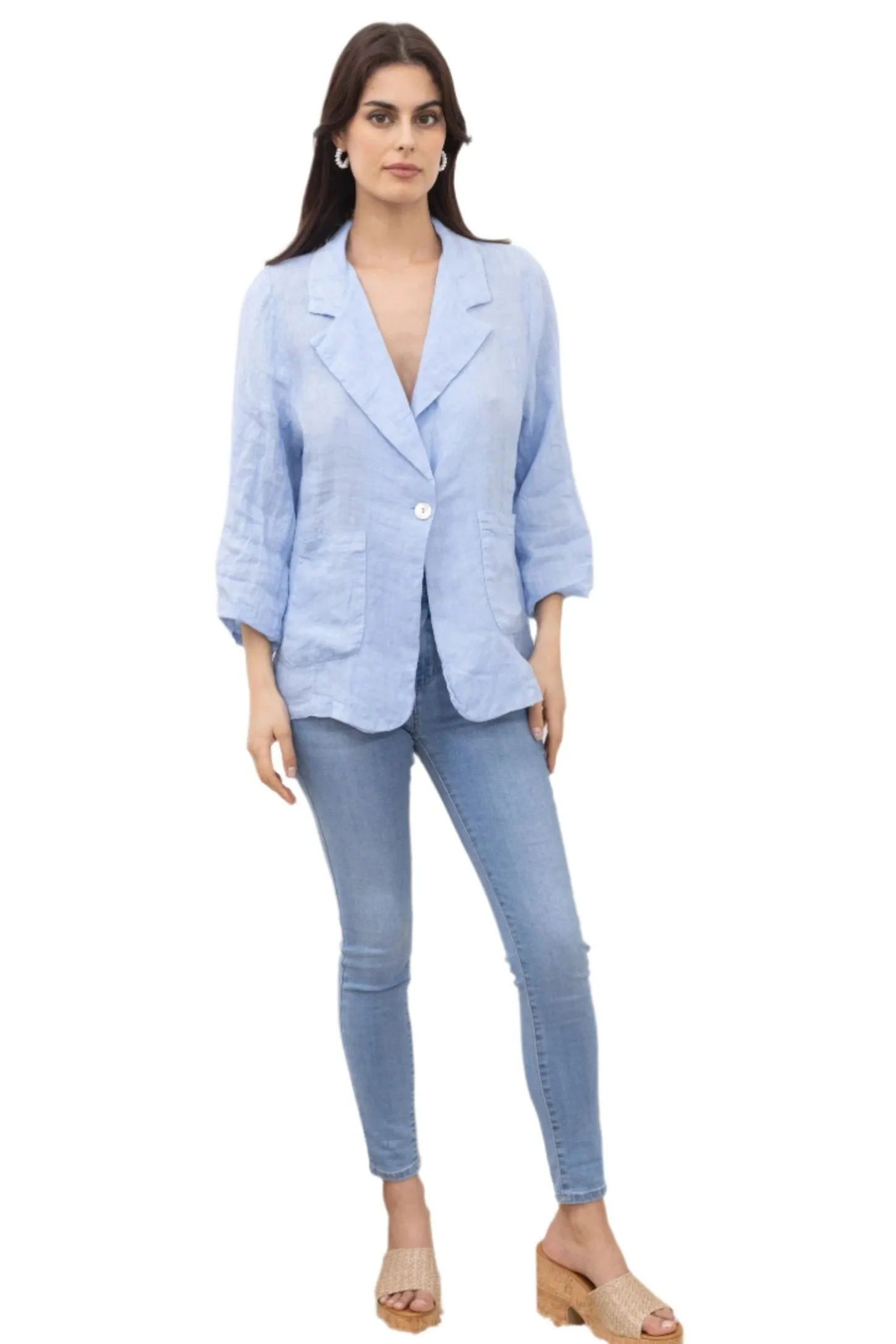 Italian Pure Linen One Size Jacket With Button Front