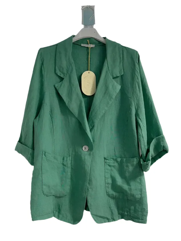 Italian Pure Linen One Size Jacket With Button Front