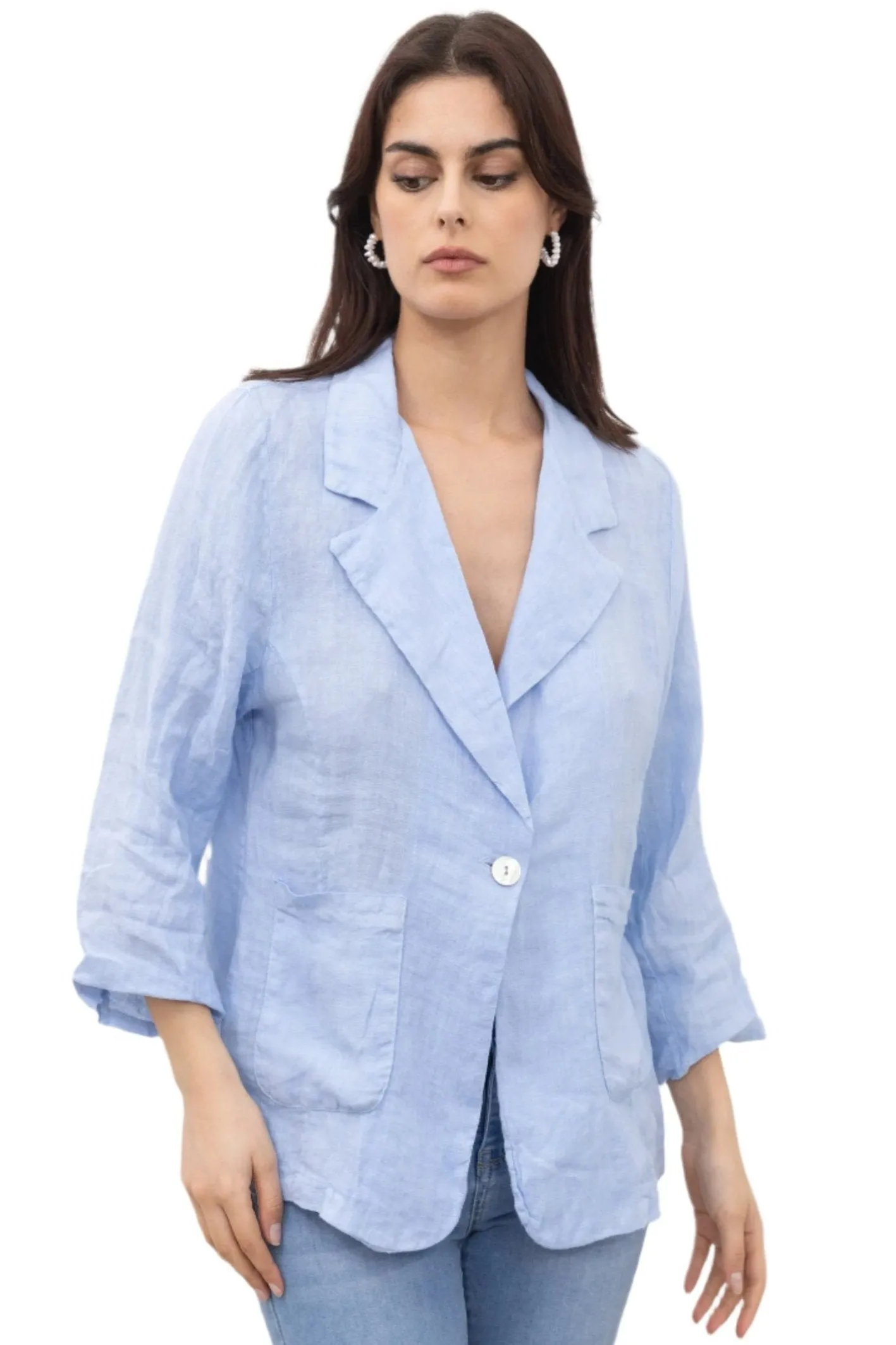 Italian Pure Linen One Size Jacket With Button Front
