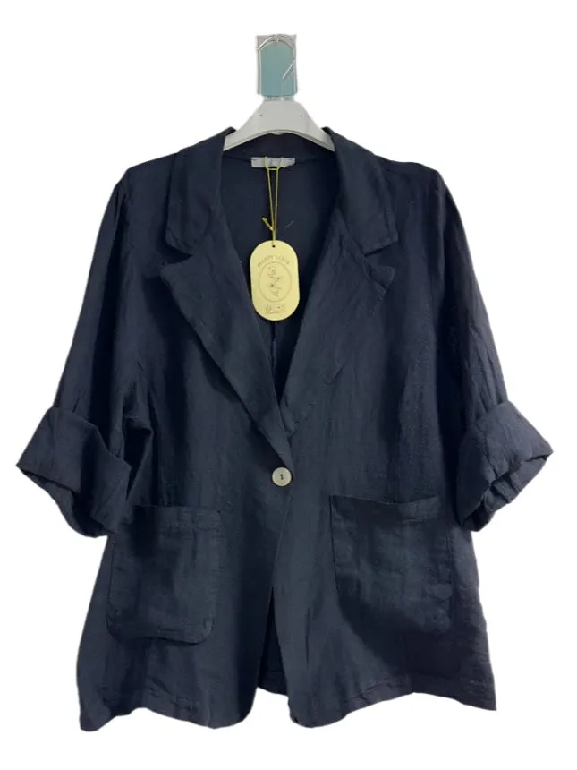 Italian Pure Linen One Size Jacket With Button Front