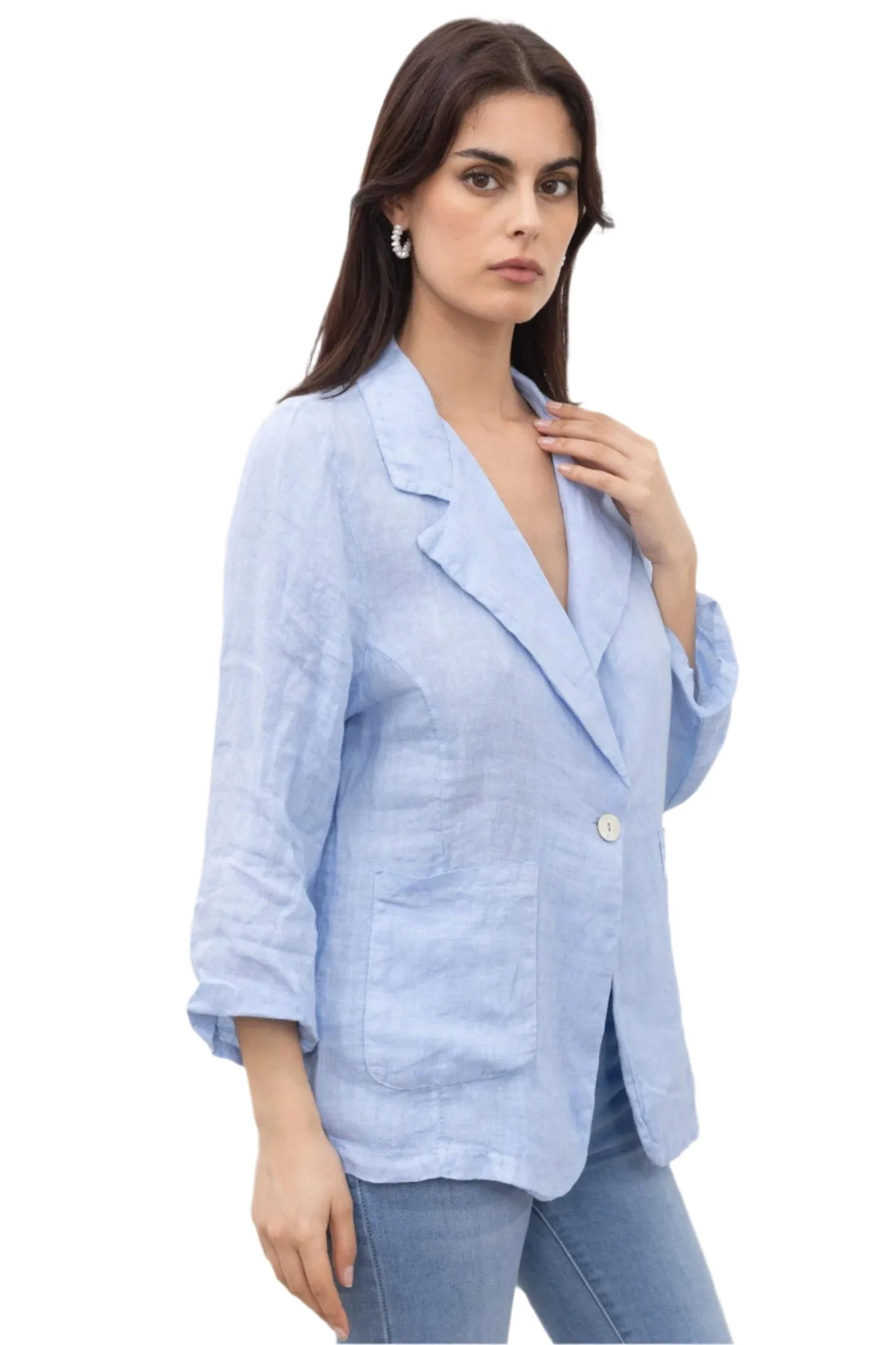 Italian Pure Linen One Size Jacket With Button Front
