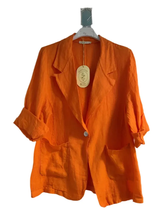 Italian Pure Linen One Size Jacket With Button Front