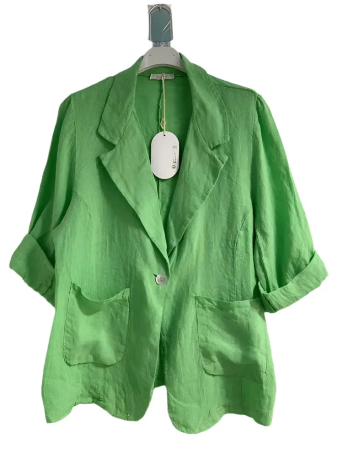 Italian Pure Linen One Size Jacket With Button Front