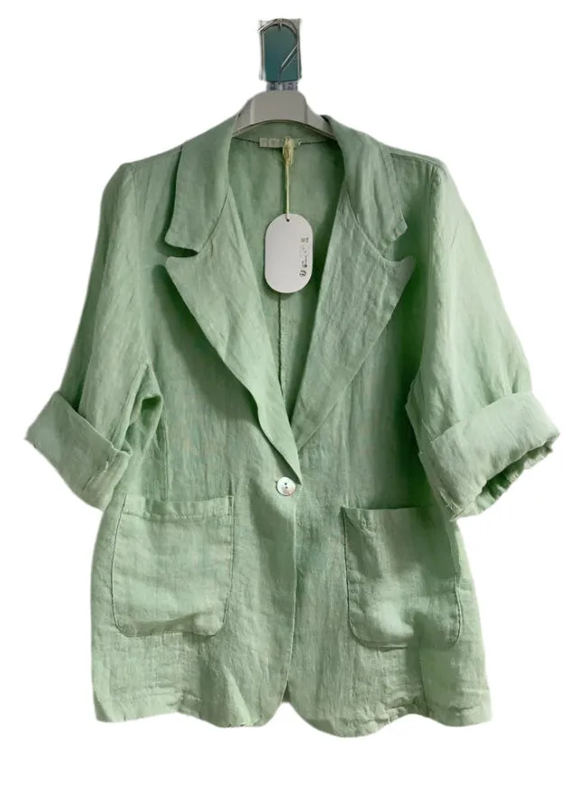 Italian Pure Linen One Size Jacket With Button Front