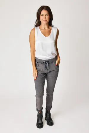 Italian Stretch Satin Trim Vintage Wash Pant (3 Colors)