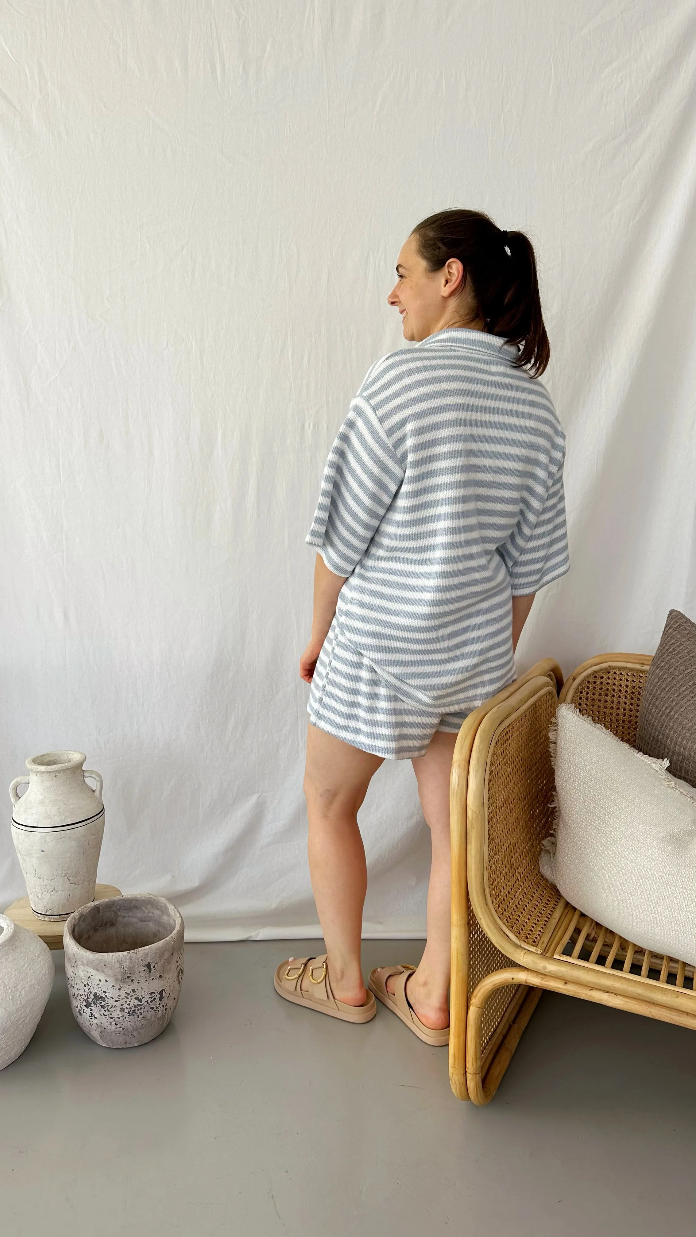 Kaelani Top & Short Set - Blue Stripe
