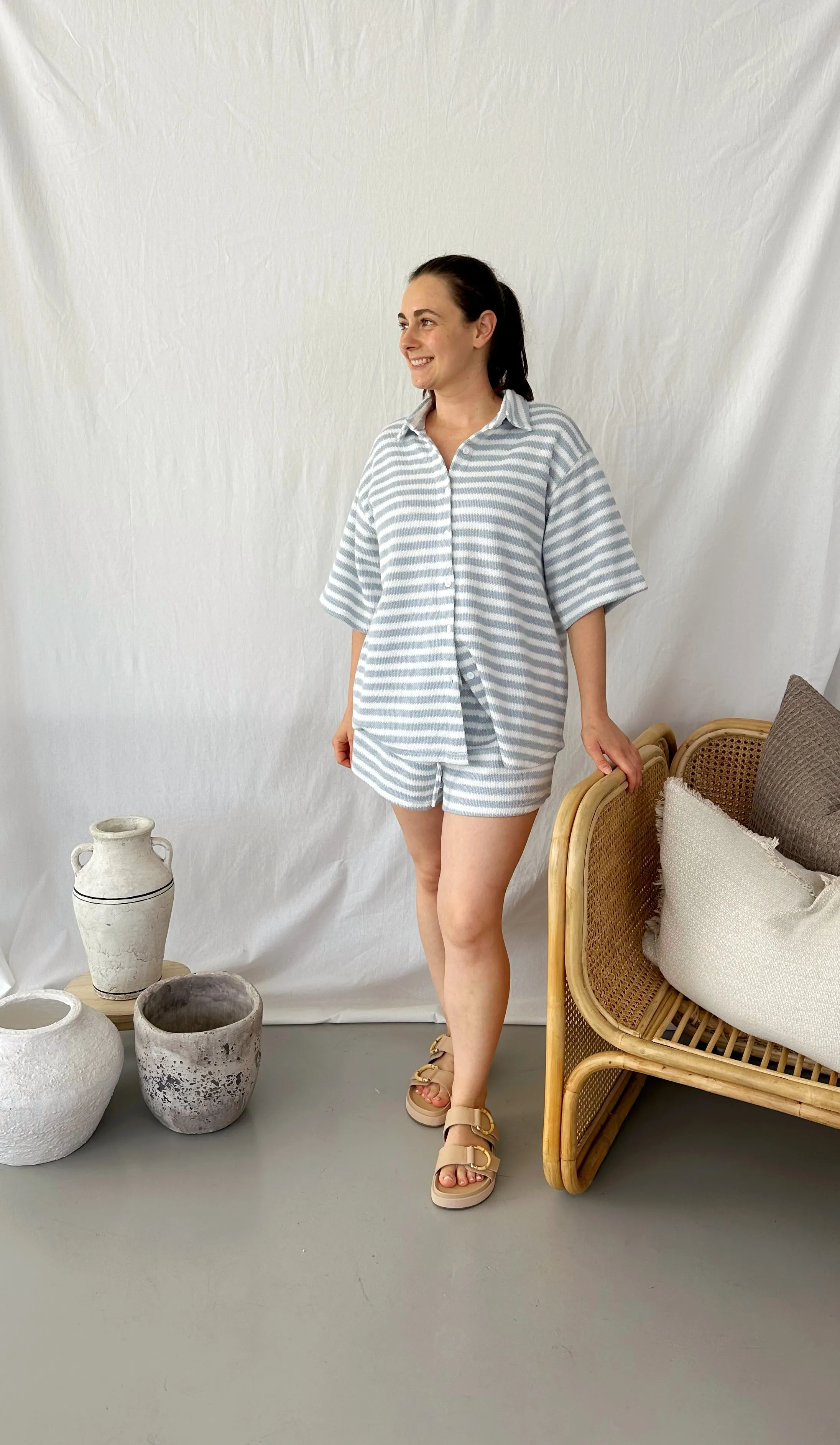 Kaelani Top & Short Set - Blue Stripe