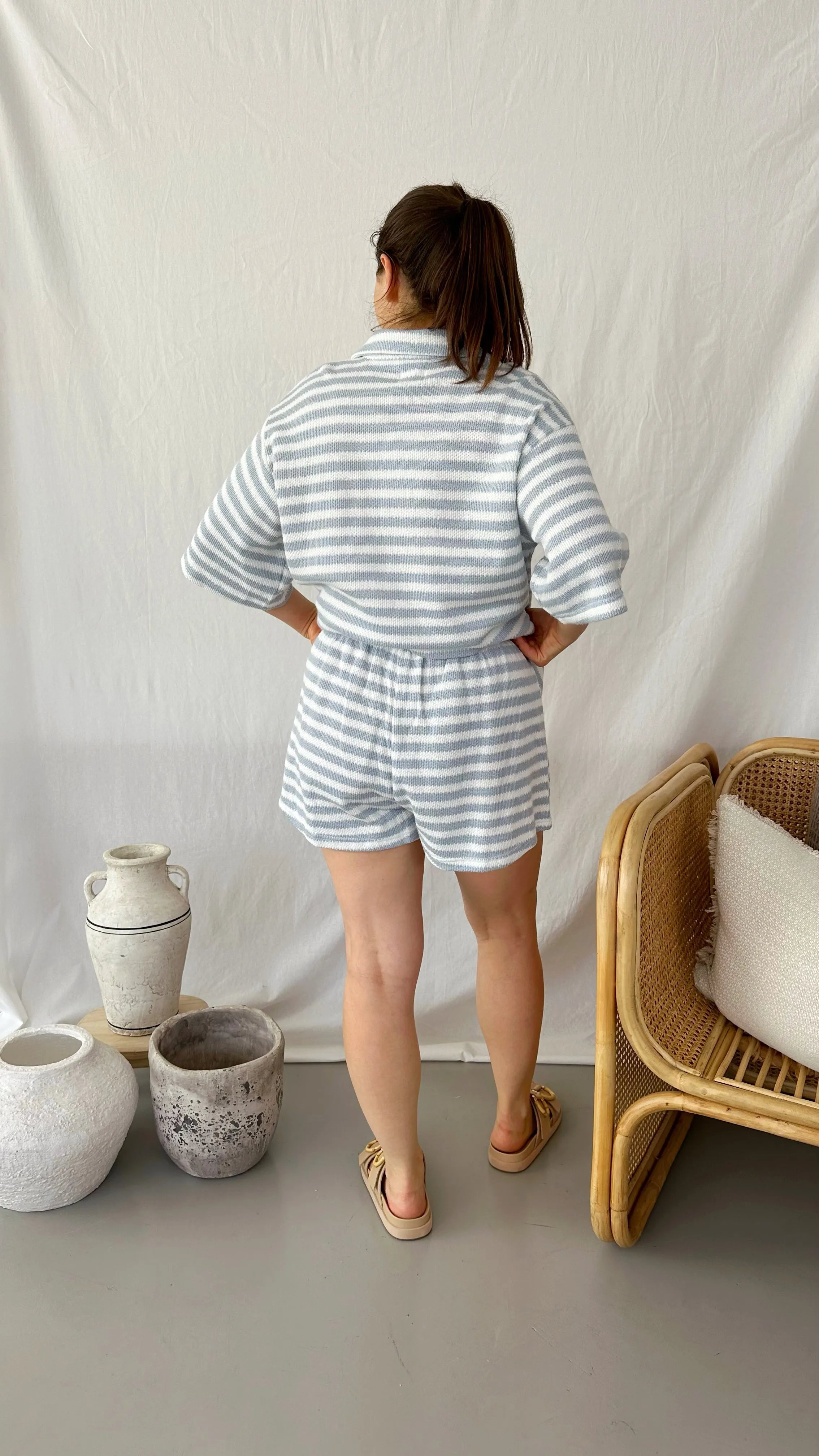 Kaelani Top & Short Set - Blue Stripe