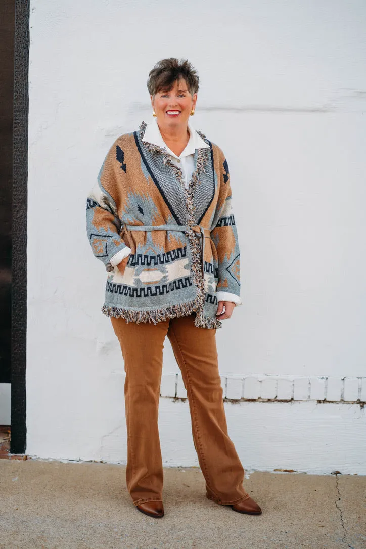 Karen Kane: Fringe Cardigan Sweater in Multi Color