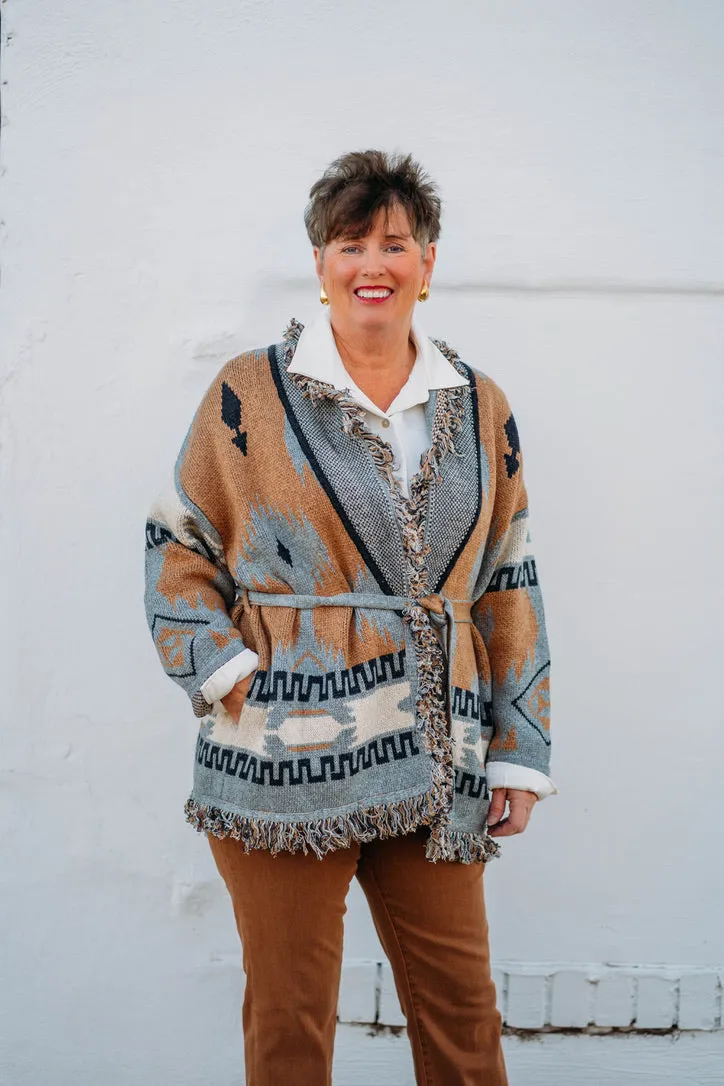 Karen Kane: Fringe Cardigan Sweater in Multi Color