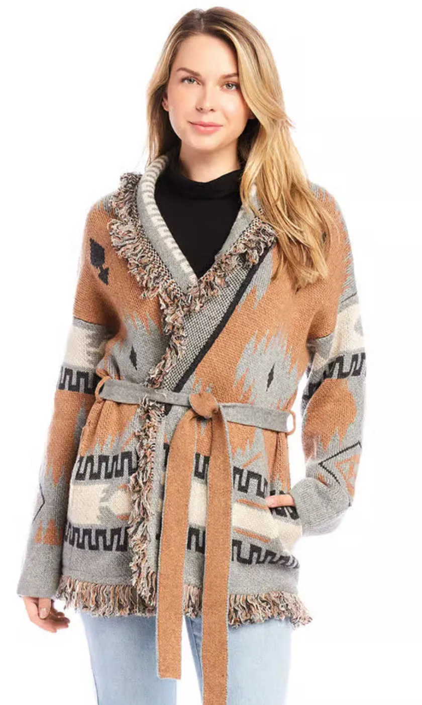 Karen Kane: Fringe Cardigan Sweater in Multi Color