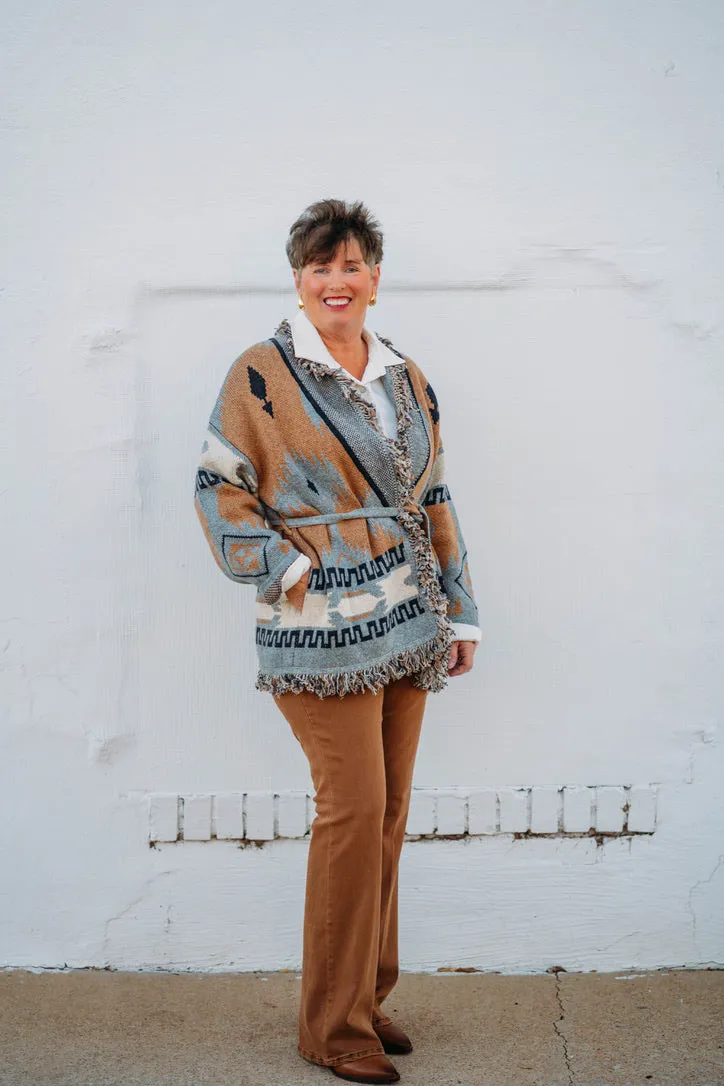 Karen Kane: Fringe Cardigan Sweater in Multi Color