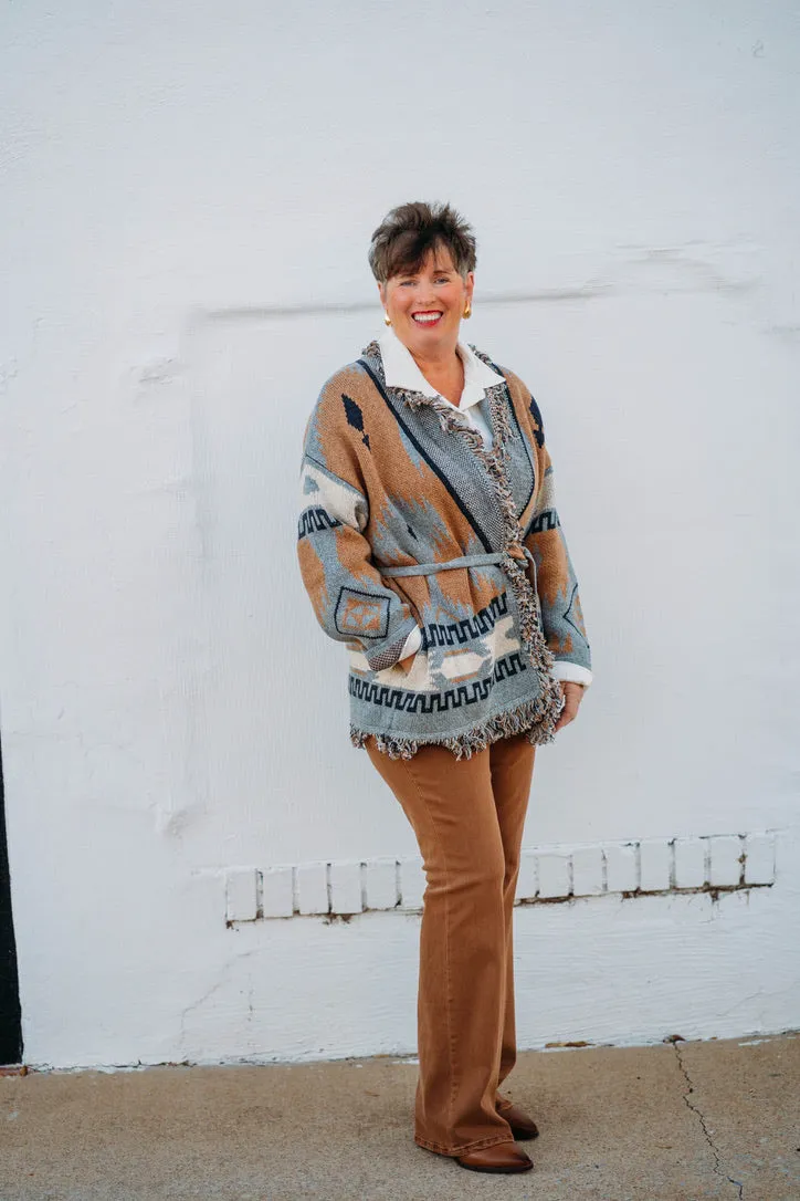 Karen Kane: Fringe Cardigan Sweater in Multi Color